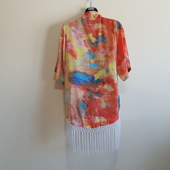 GB Orange Multicolored Kimono Fringe  Cardigan size Small - Picture 6 of 10